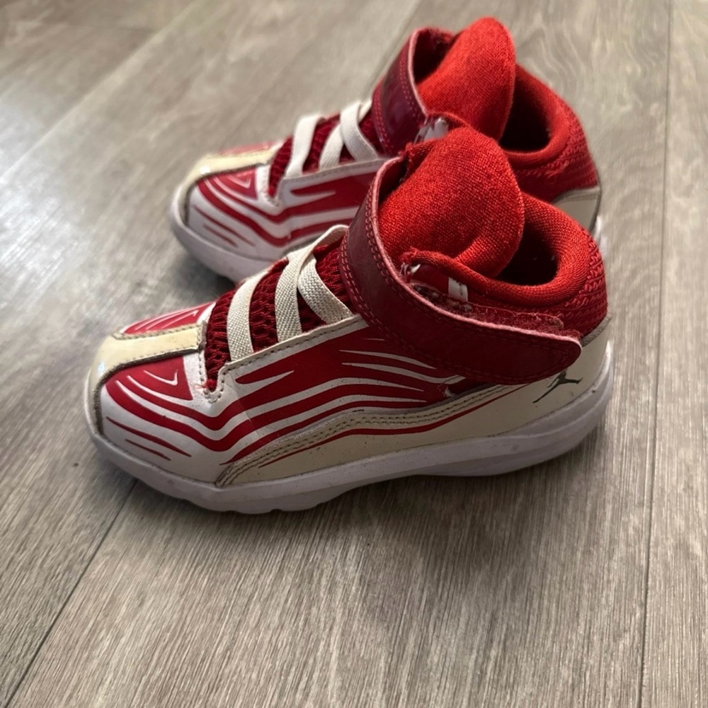 Jordan Red and White Sneakers with Dynamic Design